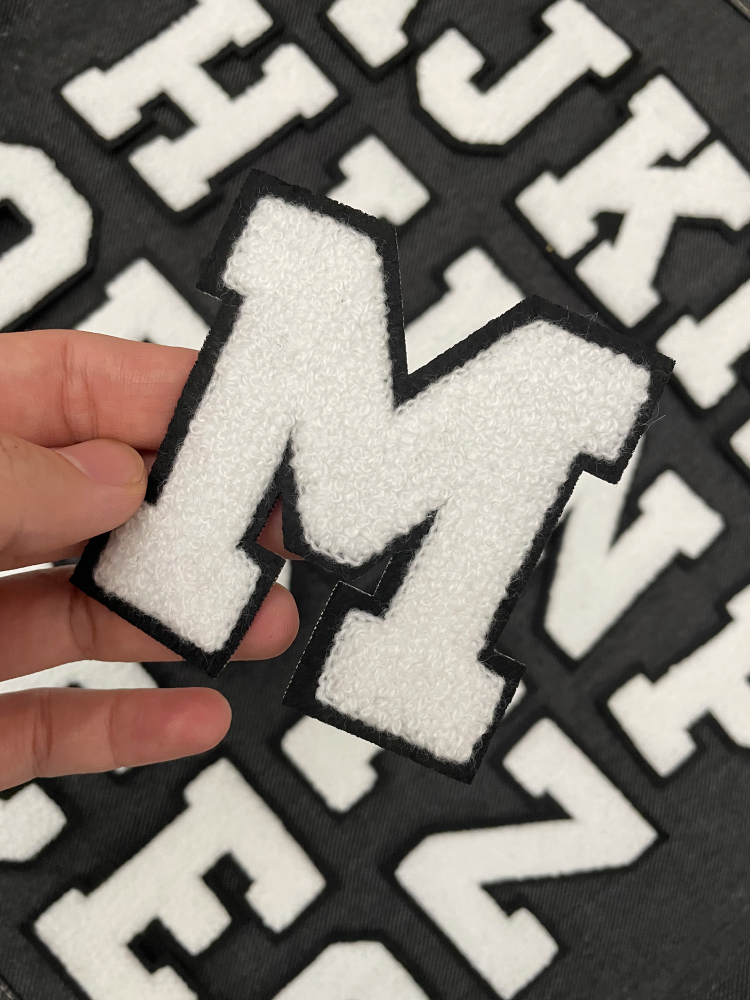 Velcro Sew On - 8cm Iron on Black White Chenille